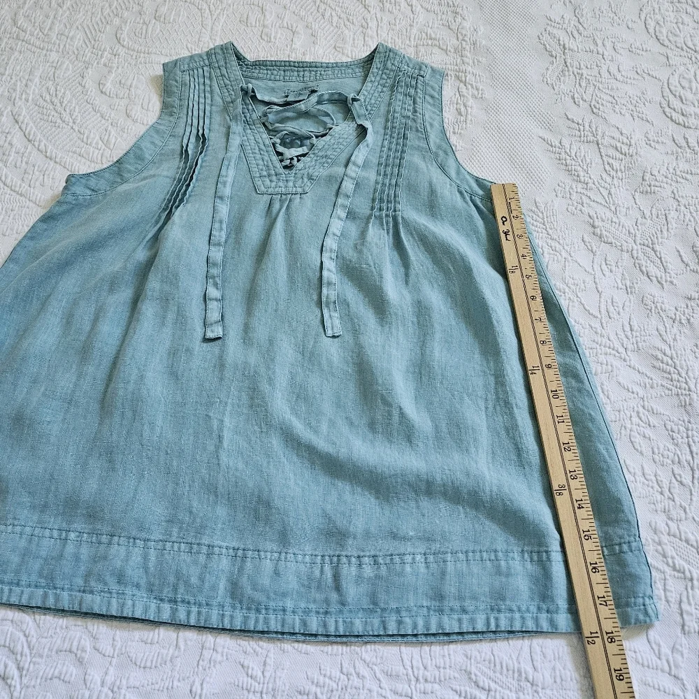 Artisan NY 100% linen blue blouse lace up front coastal Lagenlook size M - Picture 5 of 8